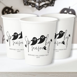 Spooky Season Typography Black Ghosts Halloween Paper Cups