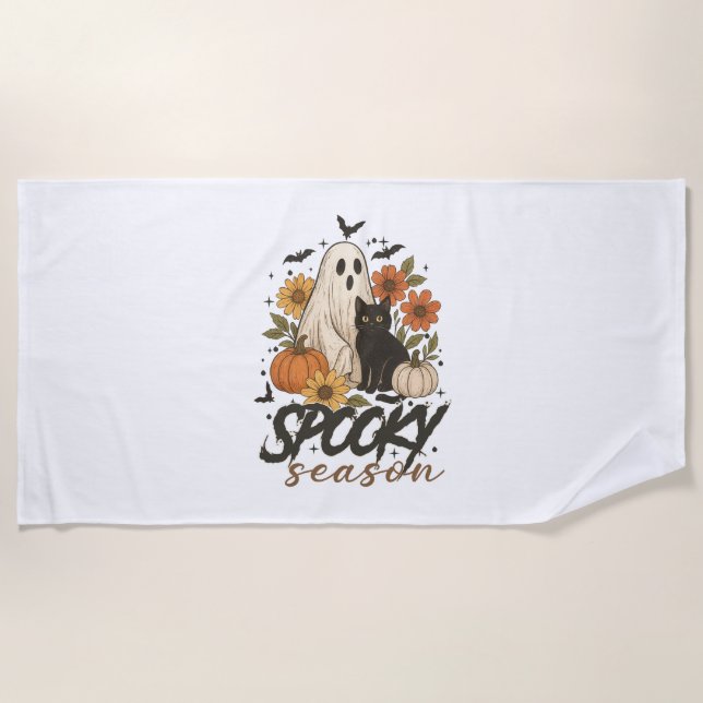 Spooky Season Vibes Ghost Beach Towel (Front)