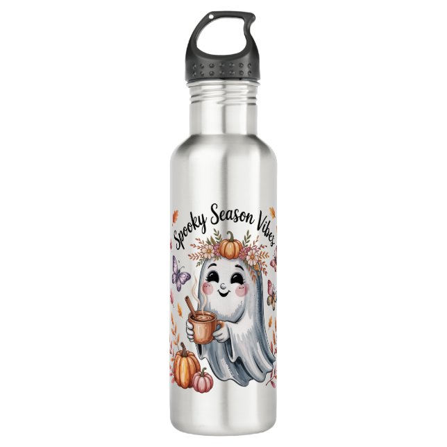 Spooky Season Vibes Ghost Stainless Steel Water Bottle (Front)