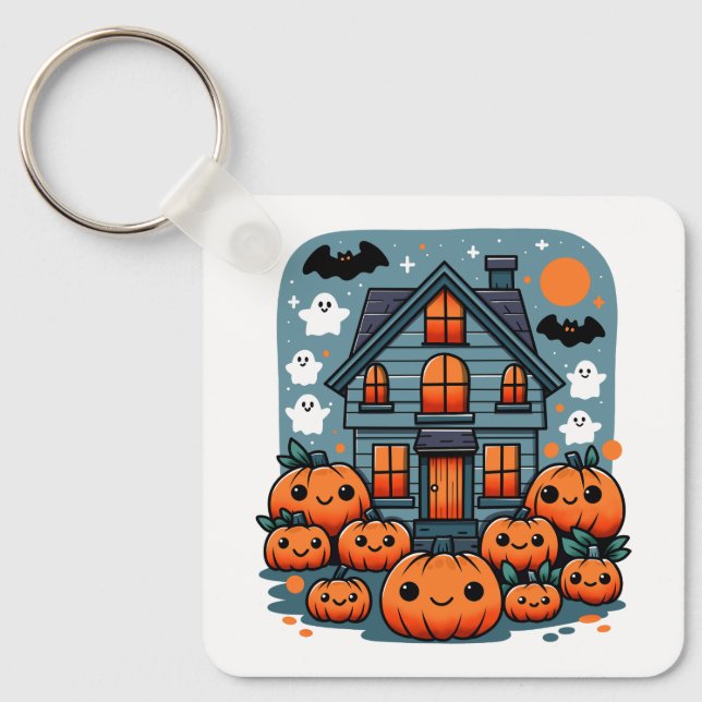 Spooky Season Vibes Halloween Pumpkins Custom Keychain (Front)