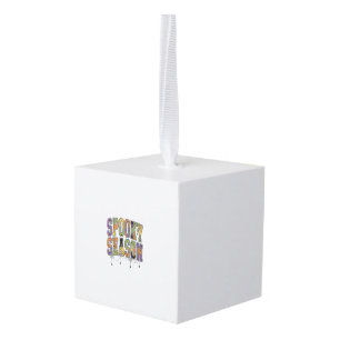 Spooky Season Vintage Halloween Typography Design_ Cube Ornament
