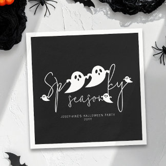 Spooky Season White Cute Ghosts Modern Halloween Napkins