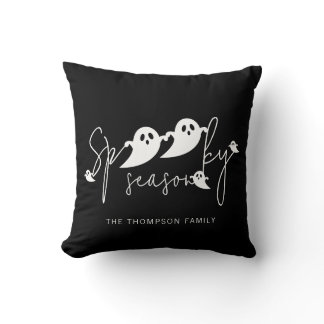 Spooky Season White Ghosts Family Name Halloween Throw Pillow