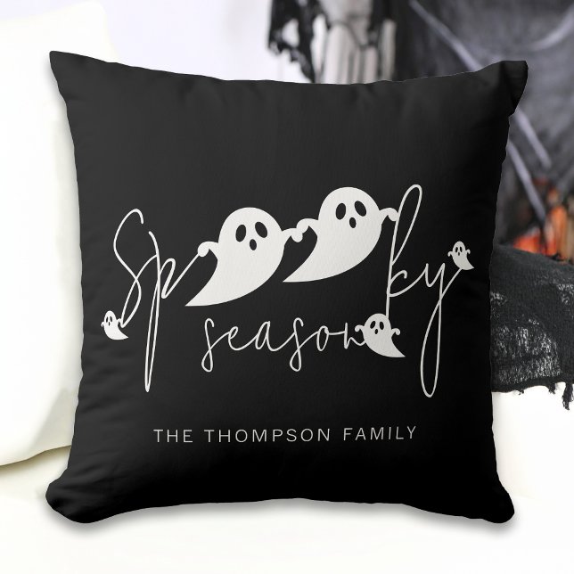 Spooky Season White Ghosts Family Name Halloween Throw Pillow (Creator Uploaded)