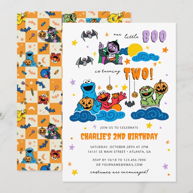 Spooky Sesame Street Halloween Birthday Invitation (Front/Back)
