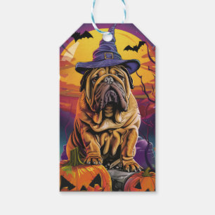 Spooky Shar Pei Dog Halloween Witch And Pumpkin Gift Tags