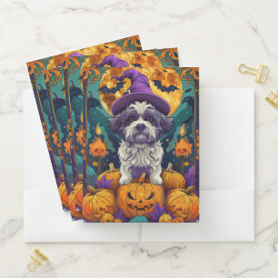 Spooky Shih Tzu Dog Halloween Witch And Pumpkin  Pocket Folder