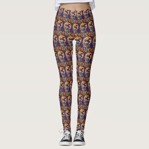 Spooky Siberian Husky Dog Halloween Witch Pumpkin  Leggings