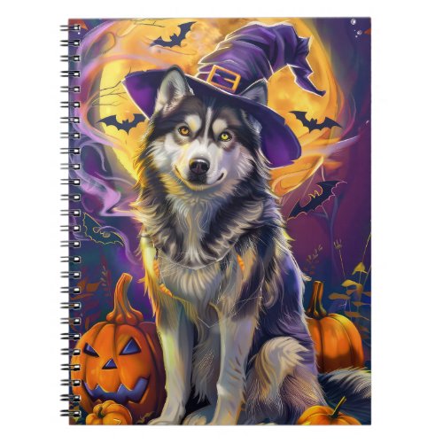 Spooky Siberian Husky Dog Halloween Witch Pumpkin  Notebook