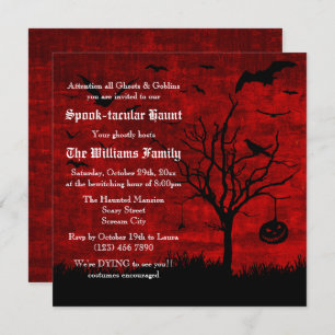 Spooky Silhouettes Grungy Red Halloween Invitation