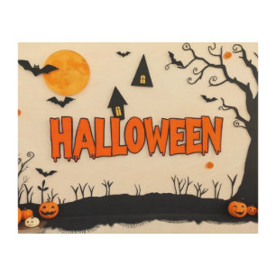 Spooky Simplicity: A Bold Halloween Wall of Pumpki Wood Wall Art