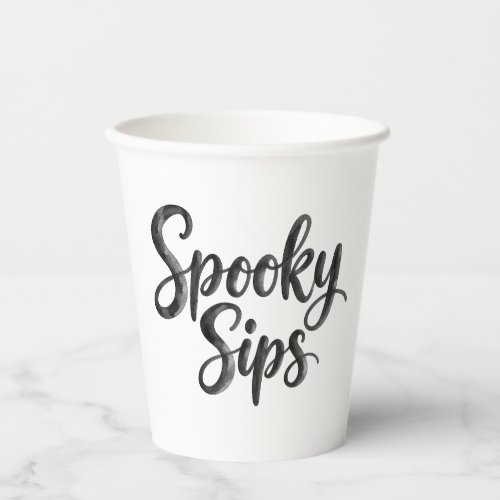 Spooky Sips | Black & White Funny Halloween Party Paper Cups