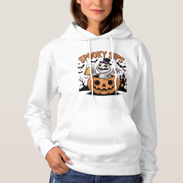 Spooky Sips Skeleton Lizard Halloween Hoodie (Front)