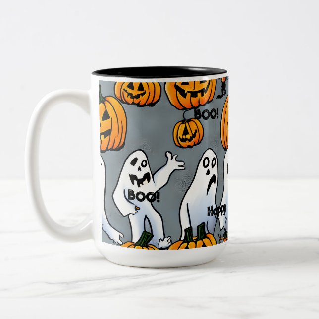 Spooky Sips: Spooky Ghost & Pumpkin Halloween Mug (Left)