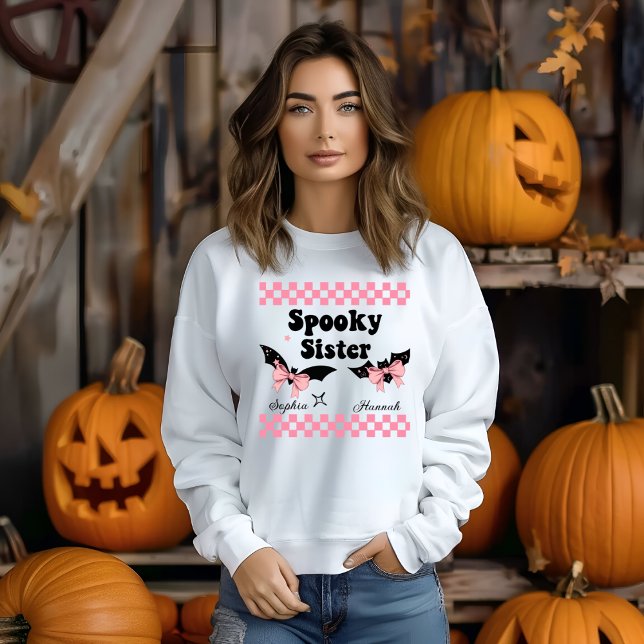 Spooky Sister Personalized Name Halloween Gift Sweatshirt (Creator Uploaded)