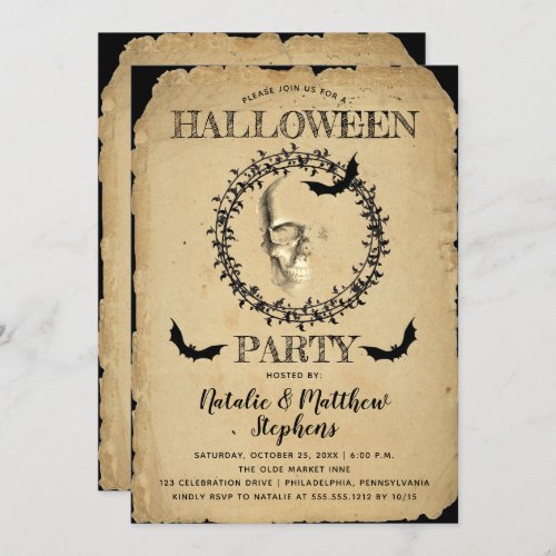 Spooky Skeleton and Bats Wreath Halloween Party  Invitation