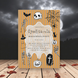 Spooky Skeleton Black Cat Bat Halloween Party Invitation