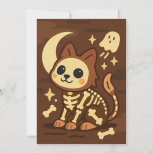 Spooky Skeleton Cat and Ghost Invitation