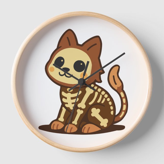 Spooky Skeleton Cat  Clock (Front)