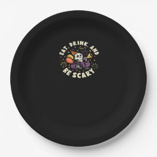 Spooky Skeleton Celebrating Halloween Eat Drink Paper Plates