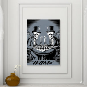 Spooky Skeleton Chess Players - Halloween Think Acrylic Print