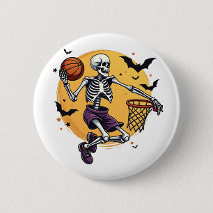 Spooky Skeleton Dunking Basketball Graveyard Hallo Button