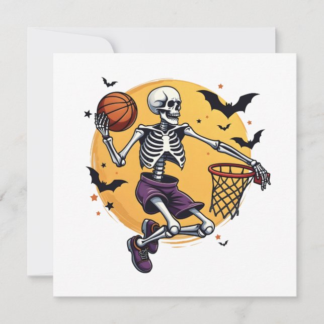 Spooky Skeleton Dunking Basketball Graveyard Hallo Invitation (Front)
