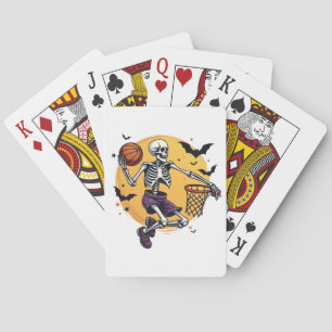 Spooky Skeleton Dunking Basketball Graveyard Hallo Poker Cards