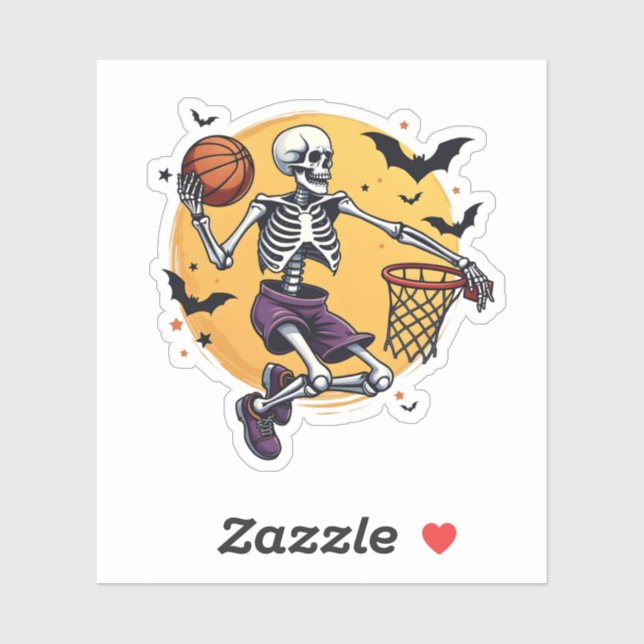 Spooky Skeleton Dunking Basketball Graveyard Hallo Sticker (Sheet)