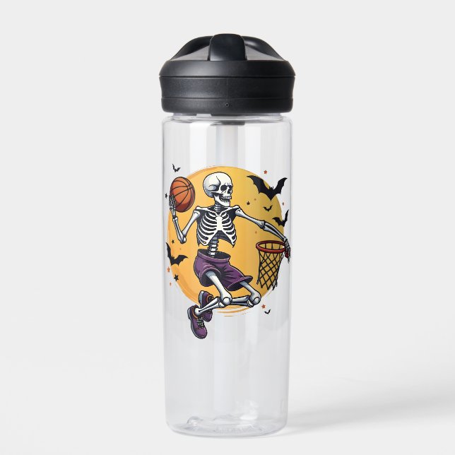 Spooky Skeleton Dunking Basketball Graveyard Hallo Water Bottle (Front)