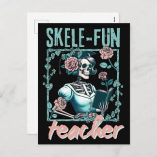 Spooky Skeleton Elementary School Teacher  Holiday Postcard