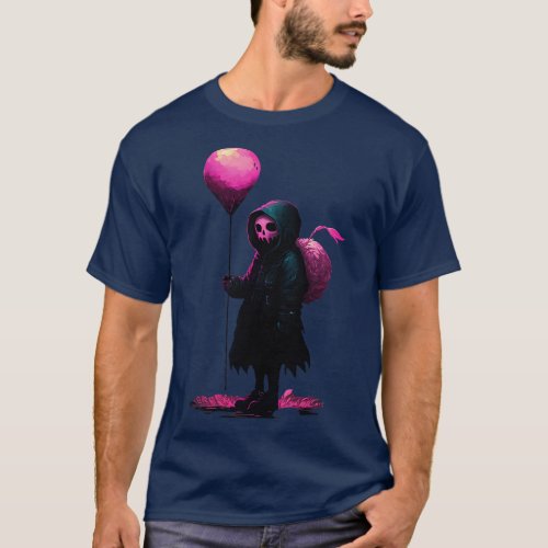 Spooky Skeleton Goth Girl with a Pink Balloon T_Shirt