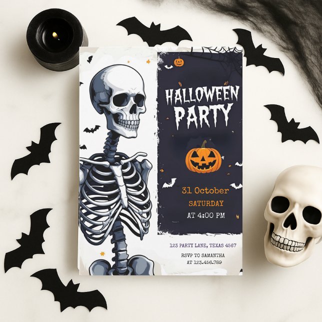 "Spooky Skeleton Halloween Party Holiday Card (Creator Uploaded)