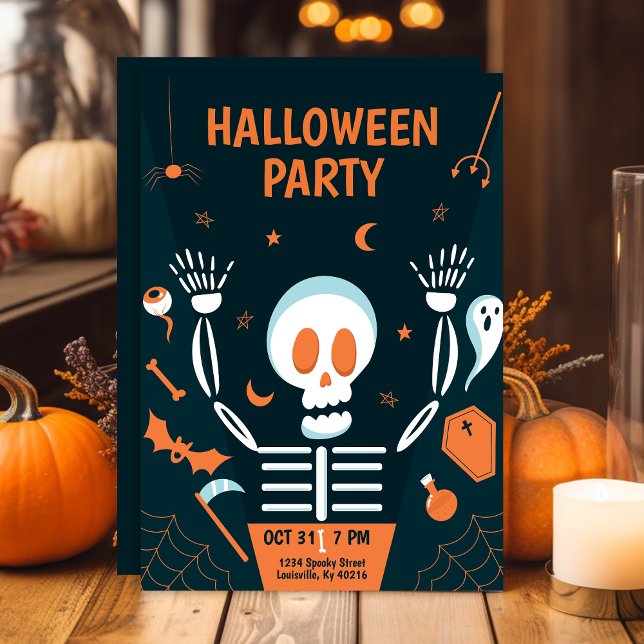 Spooky Skeleton Halloween Party Invitation (Creator Uploaded)