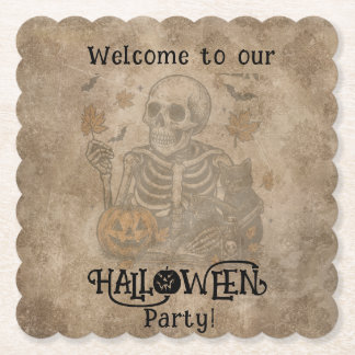 Spooky Skeleton Halloween Party Paper Coaster
