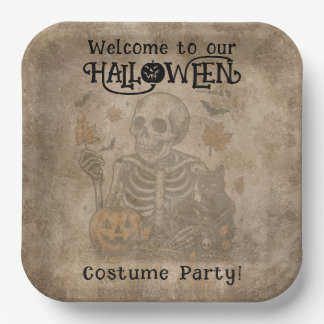 Spooky Skeleton Halloween Party Paper Plates