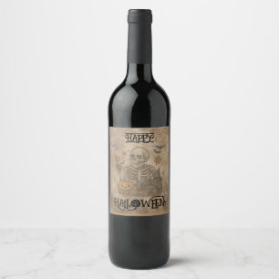 Spooky Skeleton Halloween Party   Wine Label