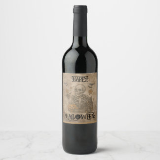 Spooky Skeleton Halloween Party Wine Label