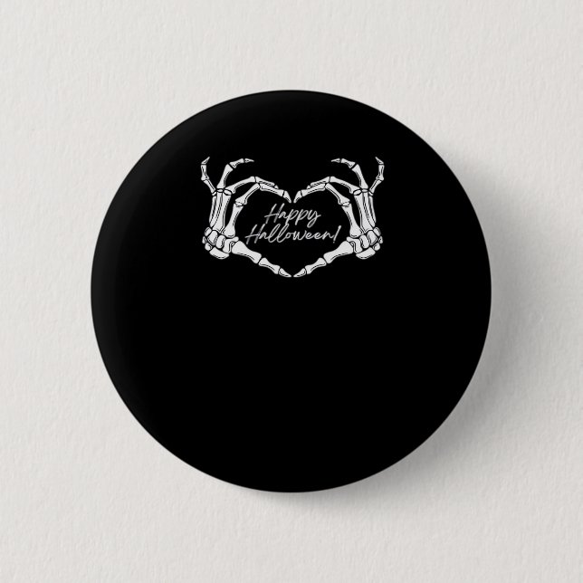 Spooky Skeleton Hand Heart Typography Modern Button (Front)