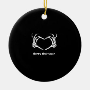 Spooky Skeleton Hand Heart Typography Modern Ceramic Ornament