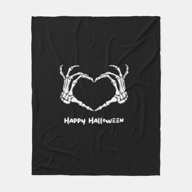 Spooky Skeleton Hand Heart Typography Modern Fleece Blanket (Front)