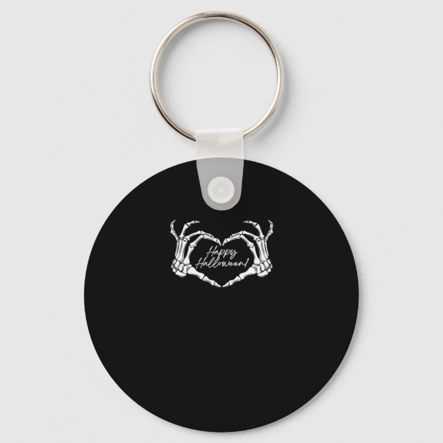 Spooky Skeleton Hand Heart Typography Modern Keychain (Front)