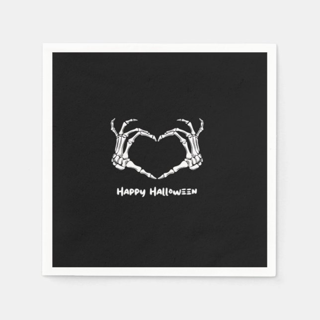 Spooky Skeleton Hand Heart Typography Modern Napkins (Front)