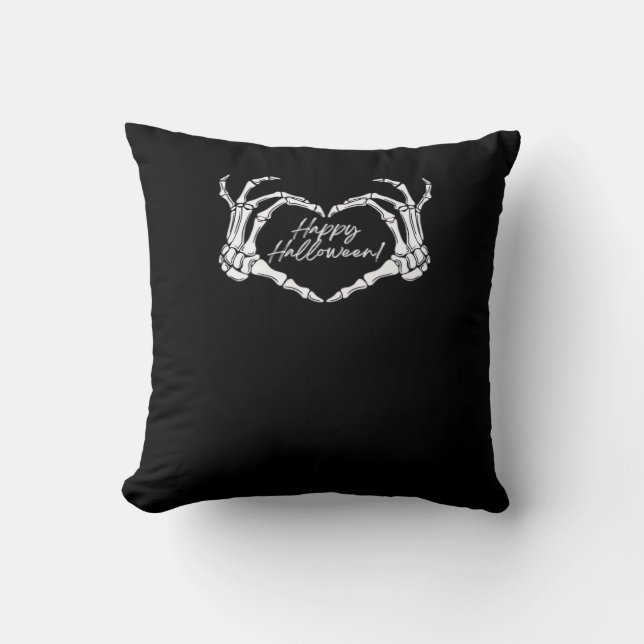 Spooky Skeleton Hand Heart Typography Modern Throw Pillow (Front)