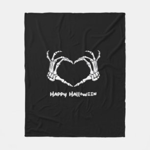 Spooky Skeleton Hand Heart With "Happy Halloween" Fleece Blanket