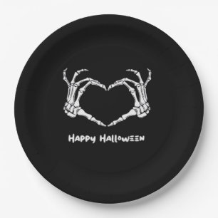 Spooky Skeleton Hand Heart With "Happy Halloween"  Paper Plates
