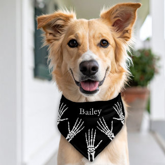 Spooky Skeleton Hands And Name Halloween Black Pet Bandana Collar