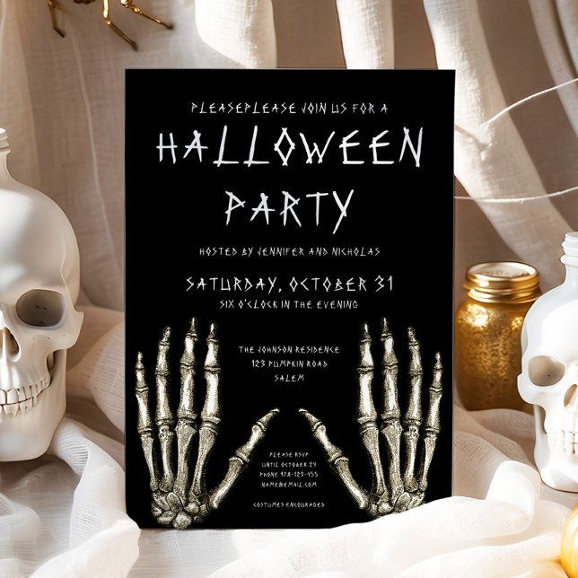 Spooky Skeleton Hands Halloween Party Invitation (Spooky Skeleton Hands Halloween Party Invitation)