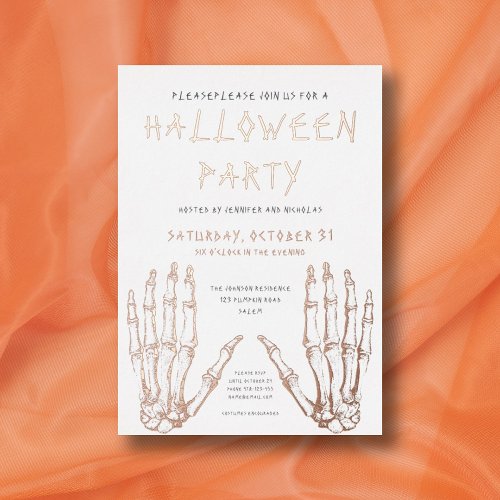 Spooky Skeleton Hands Halloween Party Rose Gold Foil Invitation