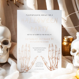 Spooky Skeleton Hands Halloween Party Rose Gold Foil Invitation